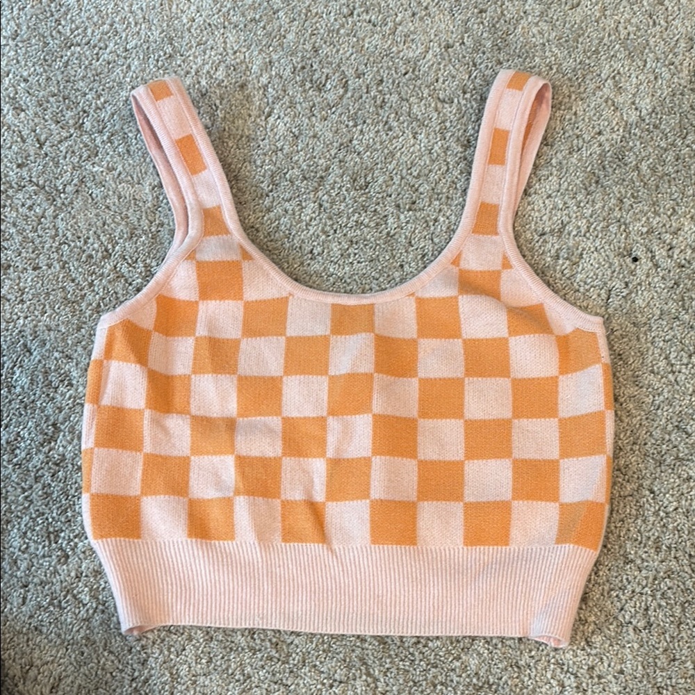 Kendall & Kylie Orange Checkered Crop Top
